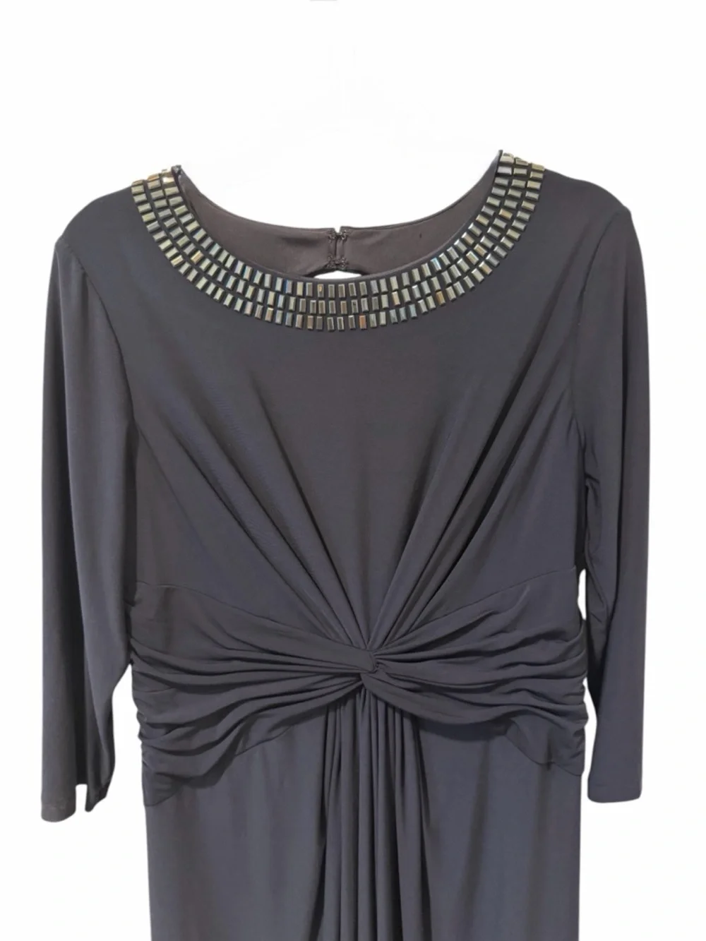 Adrianna Papell Navy Beaded Embellished Neck Gown Twist Waist Keyhole Back 14 - Picture 11 of 16